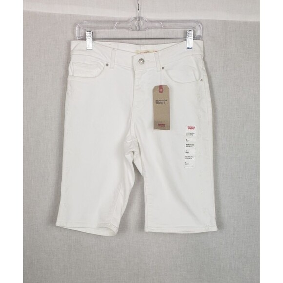 LEVIS Shorts Womens 27 Bermuda Zip Embroidered Floral Denim White Capri NWT - Picture 1 of 10